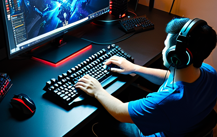 The Strategist's Setup**

A focused gamer, fully clothed in a comfortable gaming t-shirt, sitting at a gaming desk with a high-end mechanical keyboard and gaming mouse prominently displayed. The screen shows a Dota 2 match from a strategic, overhead perspective. The keyboard has visible keycaps with customized quick cast and item bindings. The room is dimly lit with RGB lighting accents, giving a professional gamer aesthetic. Safe for work, appropriate content, perfect anatomy, correct proportions, well-formed hands, proper finger count, natural pose, professional gaming setup, modest clothing, family-friendly.

**