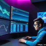 도타2 게임 분석 소프트웨어 - A futuristic esports analyst room showcasing multiple large holographic screens displaying detailed ...